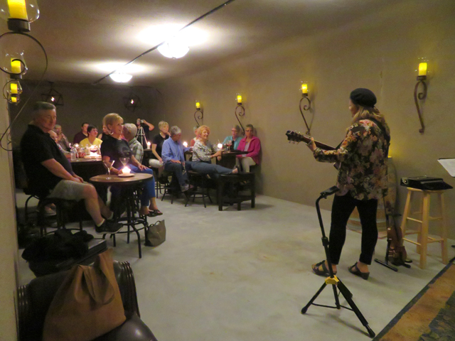 Acoustic music performance inside the wine cave at Fence Stile Vineyards