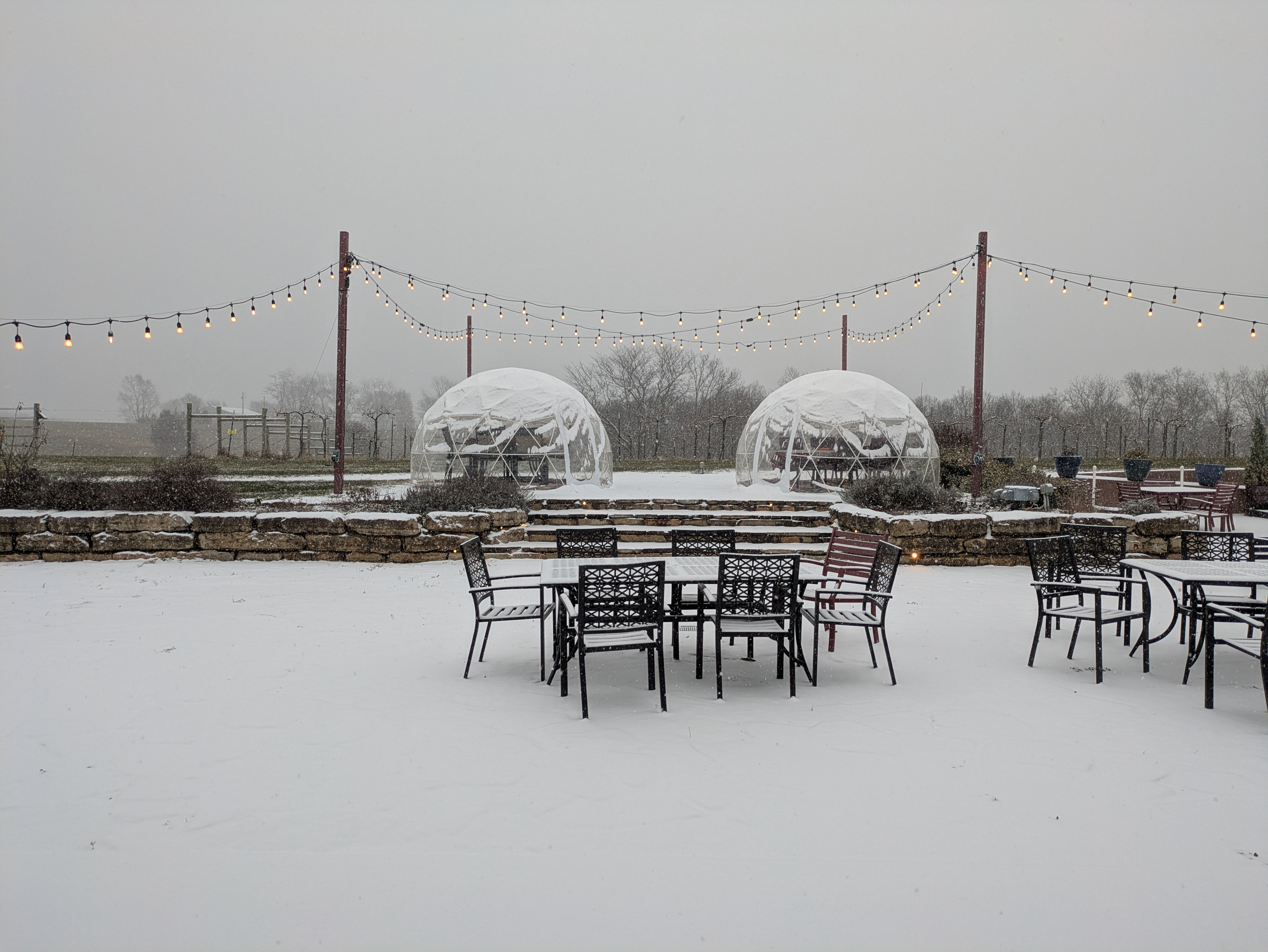 Fence Stile igloos on the patio during winter