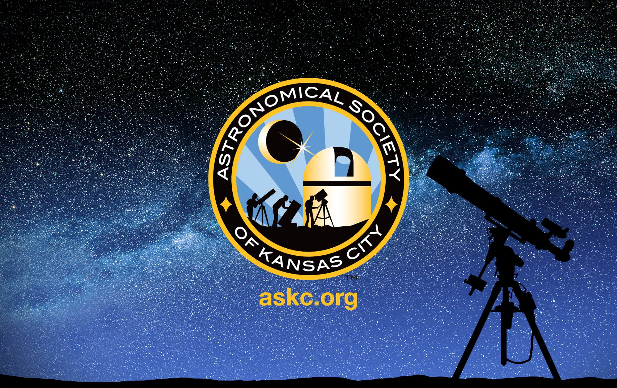 Astronomical Society of Kansas City logo over a star-filled sky beside a telescope