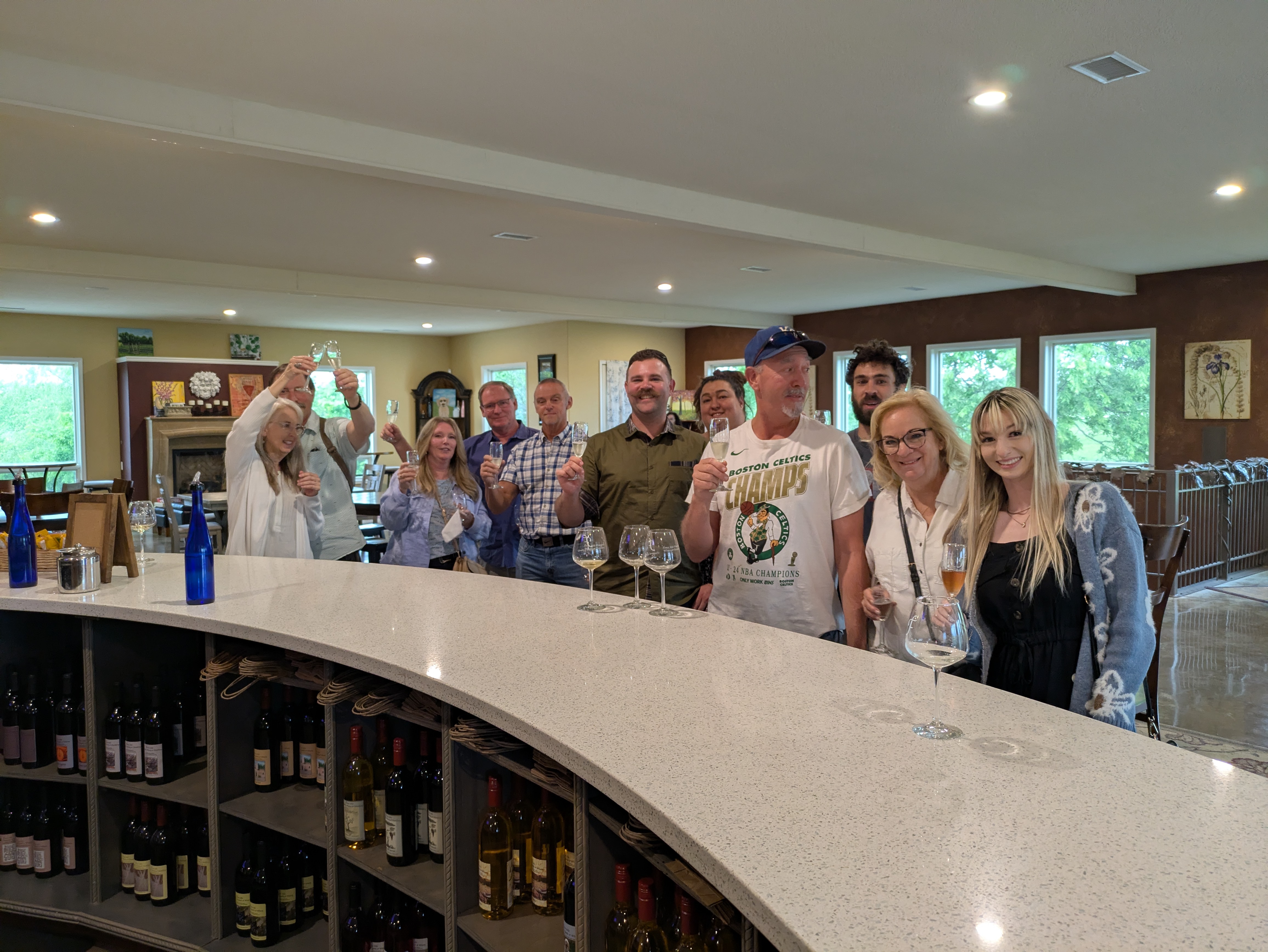 Guests enjoying wine tasting in the Fence Stile tasting room