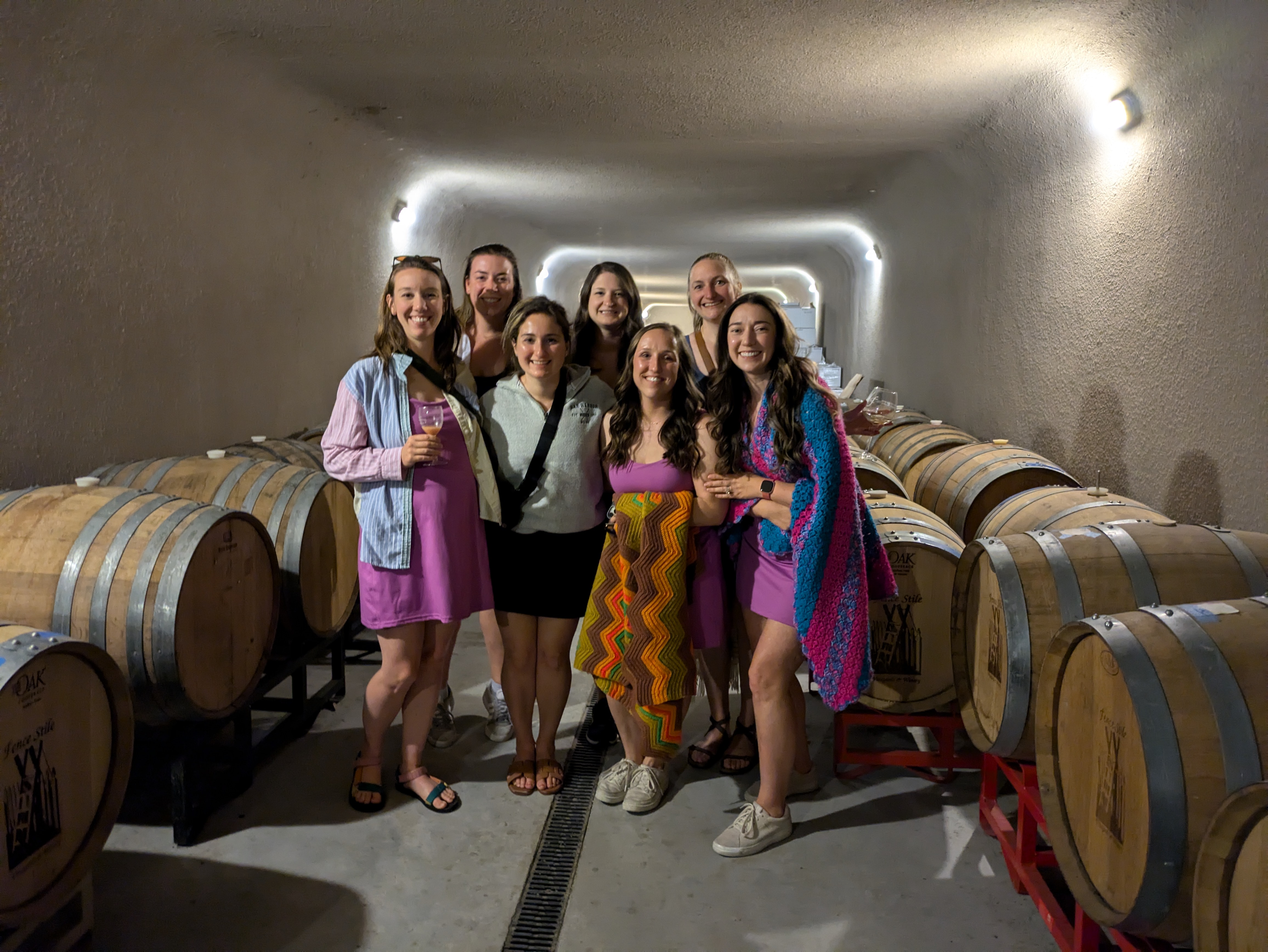 Guests tasting Fence Stile wines inside the wine cave